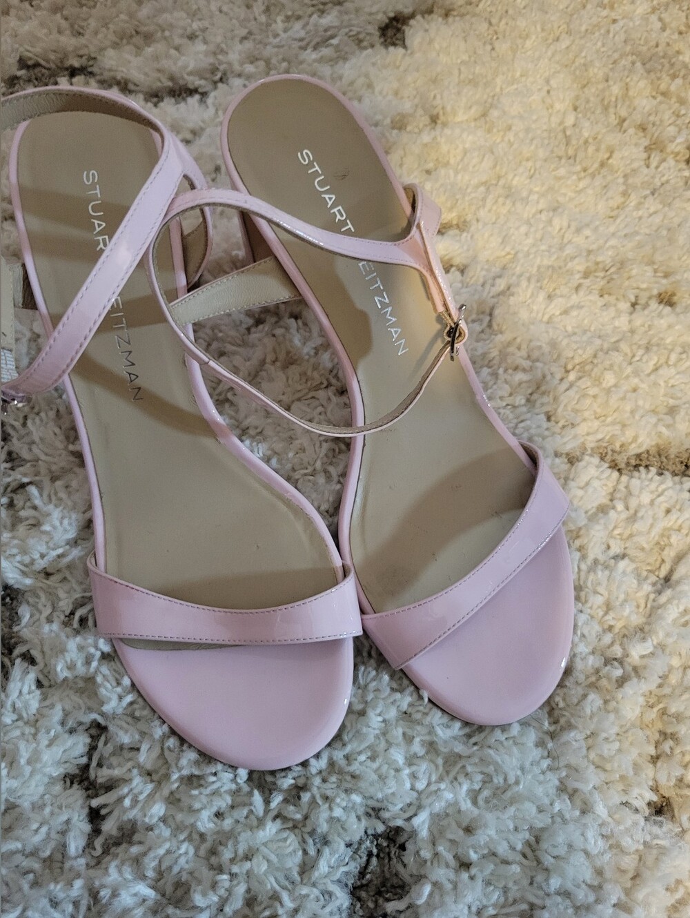 Stuart Weitzman Blush Pink Patent Leather Ankle-Strap Sandals